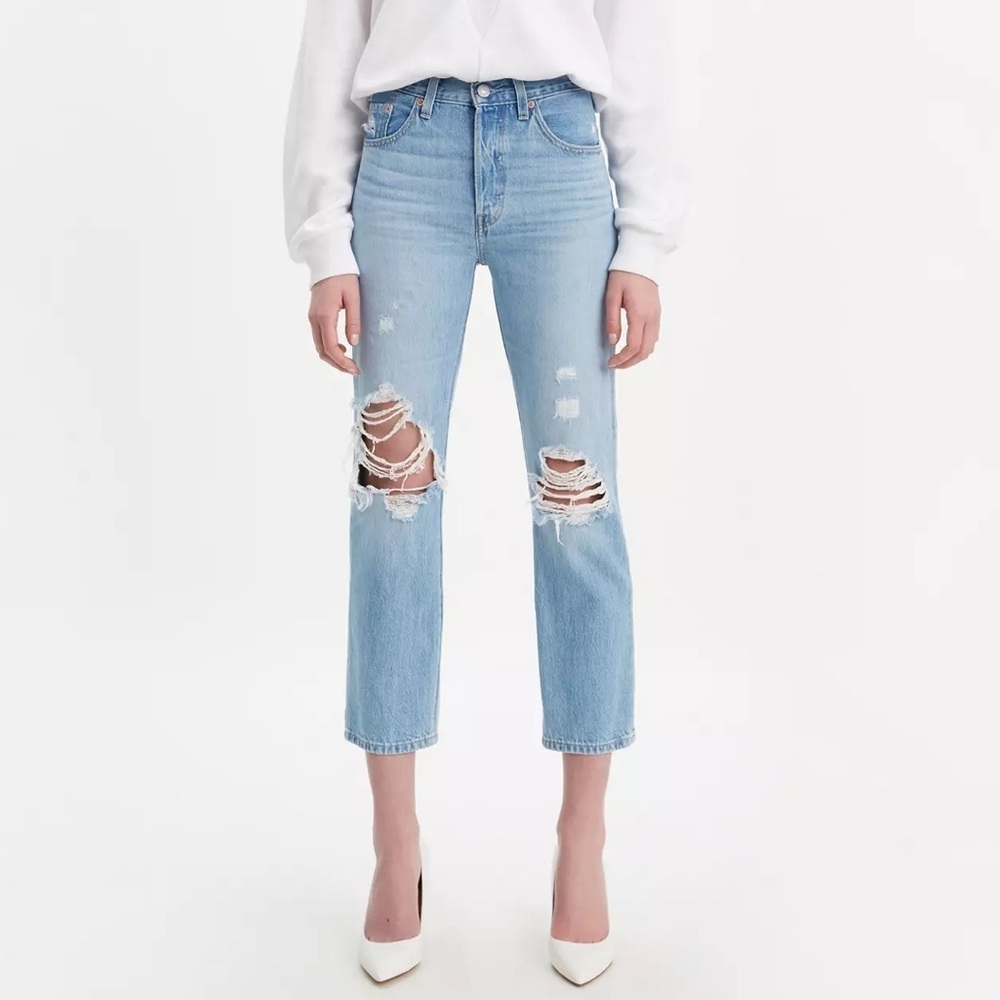 Levi’s 501 Women’s Premium Cropped Jeans Straight Leg Distressed Blue Size 26